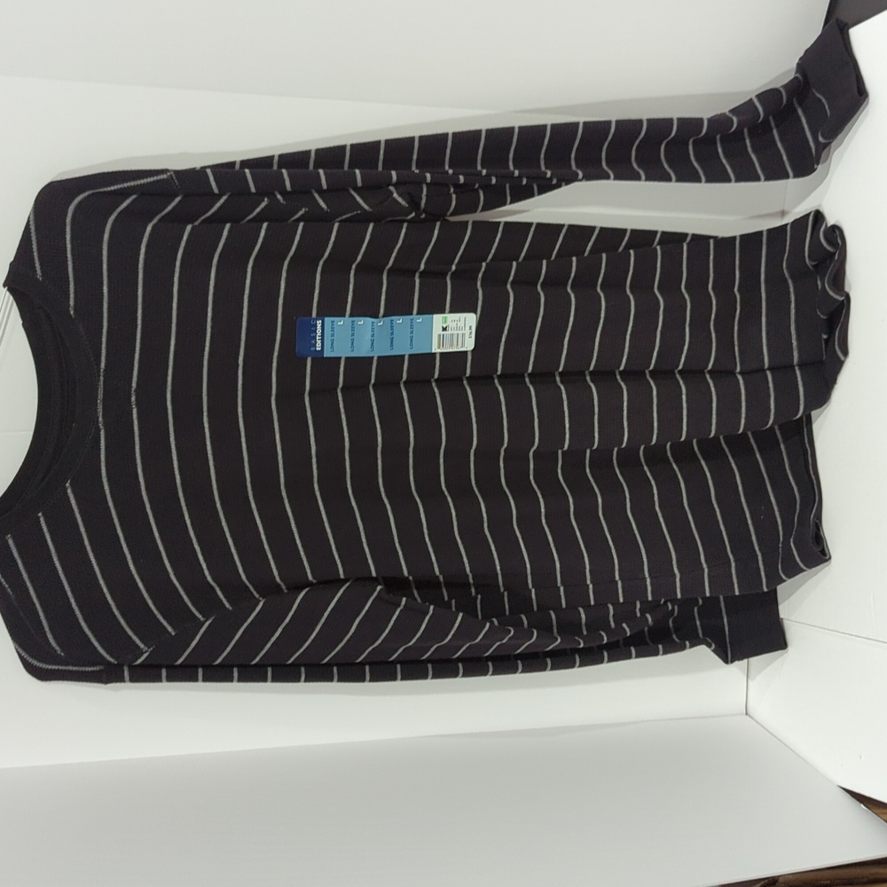 Basic Editions Mens Black and White Striped shirt size large